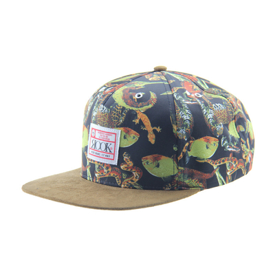 Niestandardowe drukowanie Camp Snapback 5 Panel Cap Z Suede Visor / Leather Strap