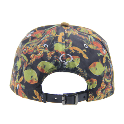 Niestandardowe drukowanie Camp Snapback 5 Panel Cap Z Suede Visor / Leather Strap