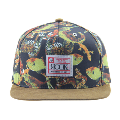 Niestandardowe drukowanie Camp Snapback 5 Panel Cap Z Suede Visor / Leather Strap