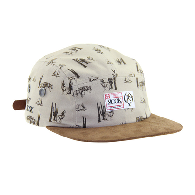 Suede Peak 5 Panel Camp Caps z sublimacyjną koroną drukowaną i skórzanymi paskami