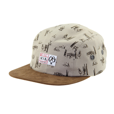 Suede Peak 5 Panel Camp Caps z sublimacyjną koroną drukowaną i skórzanymi paskami