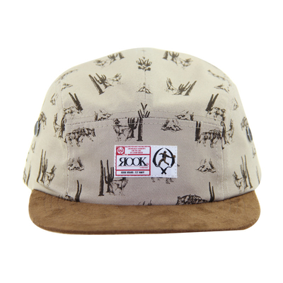 Suede Peak 5 Panel Camp Caps z sublimacyjną koroną drukowaną i skórzanymi paskami