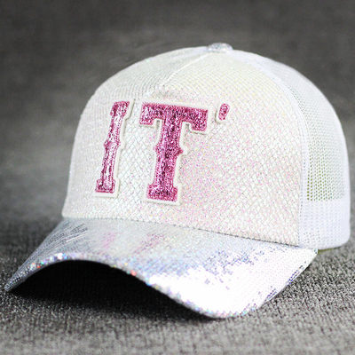 Cały dzień Komfort 5 Panel Mesh Trucker Hat Sequin Trucker Hat regulowany